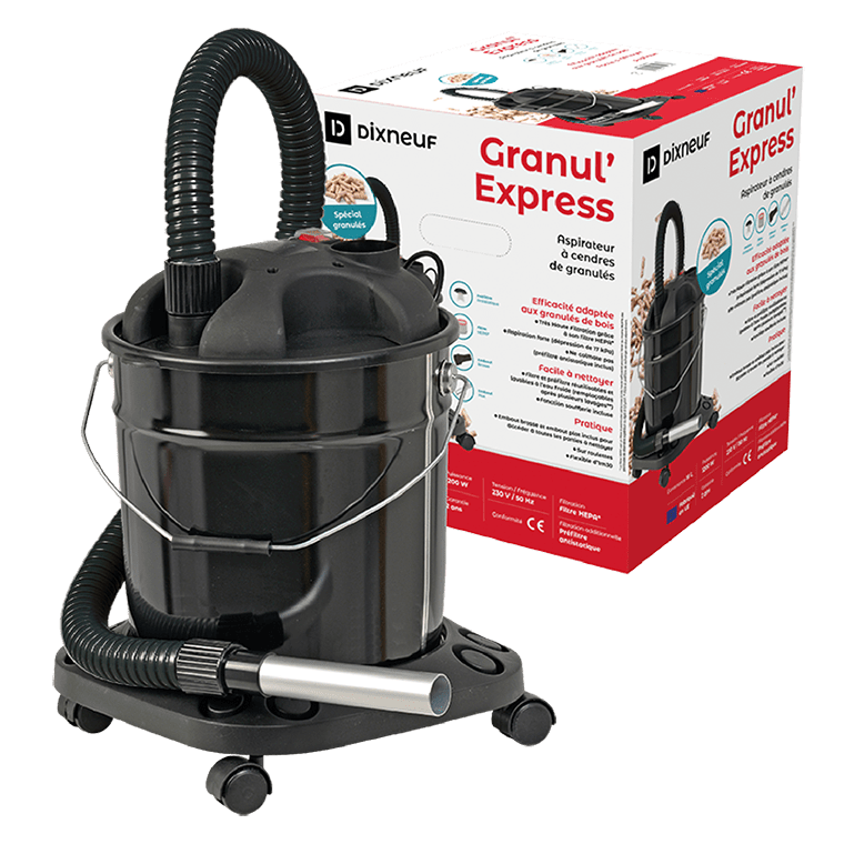 Aspirateur à cendres de granulés Granul’Express Métal, Noir, 18 litres — Dixneuf