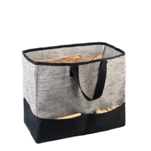Sac à granulés / à bûches Tweedy Coton / jute, Noir / chevron, Jusqu'à 12 bûches, Jusqu'à 30 kg - Soit 2 sacs de granulés de 15 kg — Dixneuf